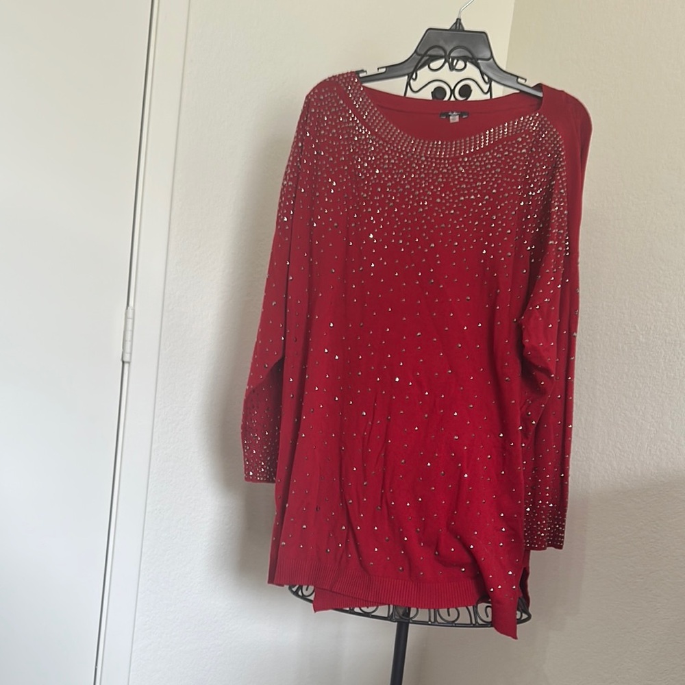 Elegant Red Women's Top with Rhinestone Accents